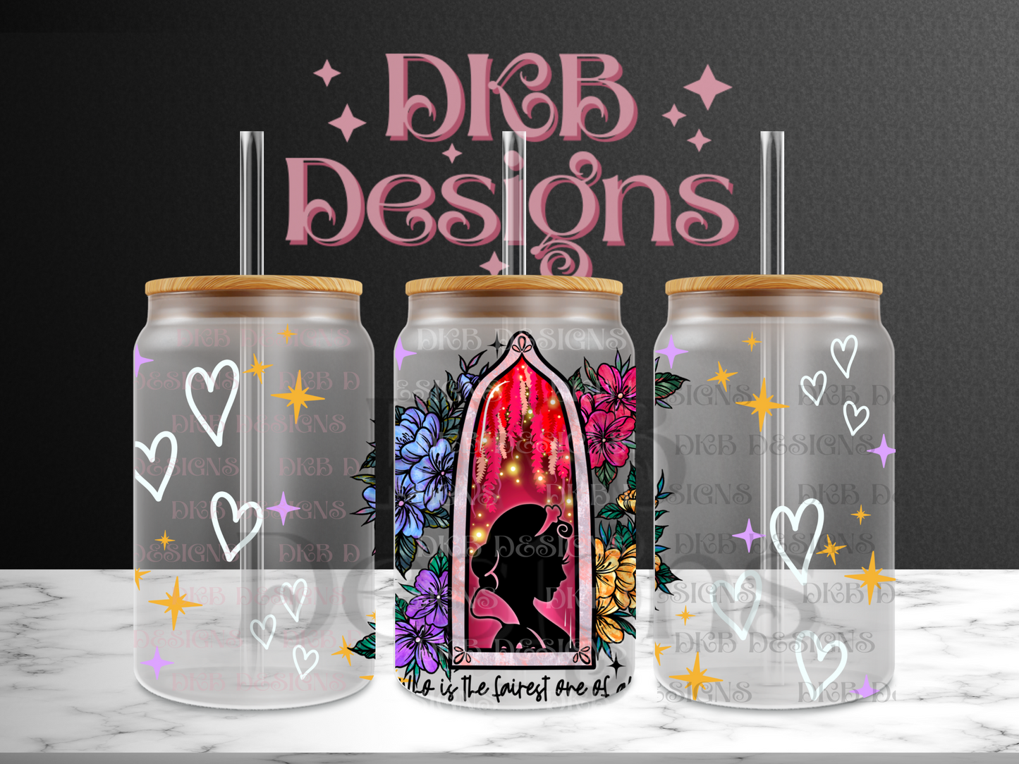 Princess 16oz glass can UV DTF