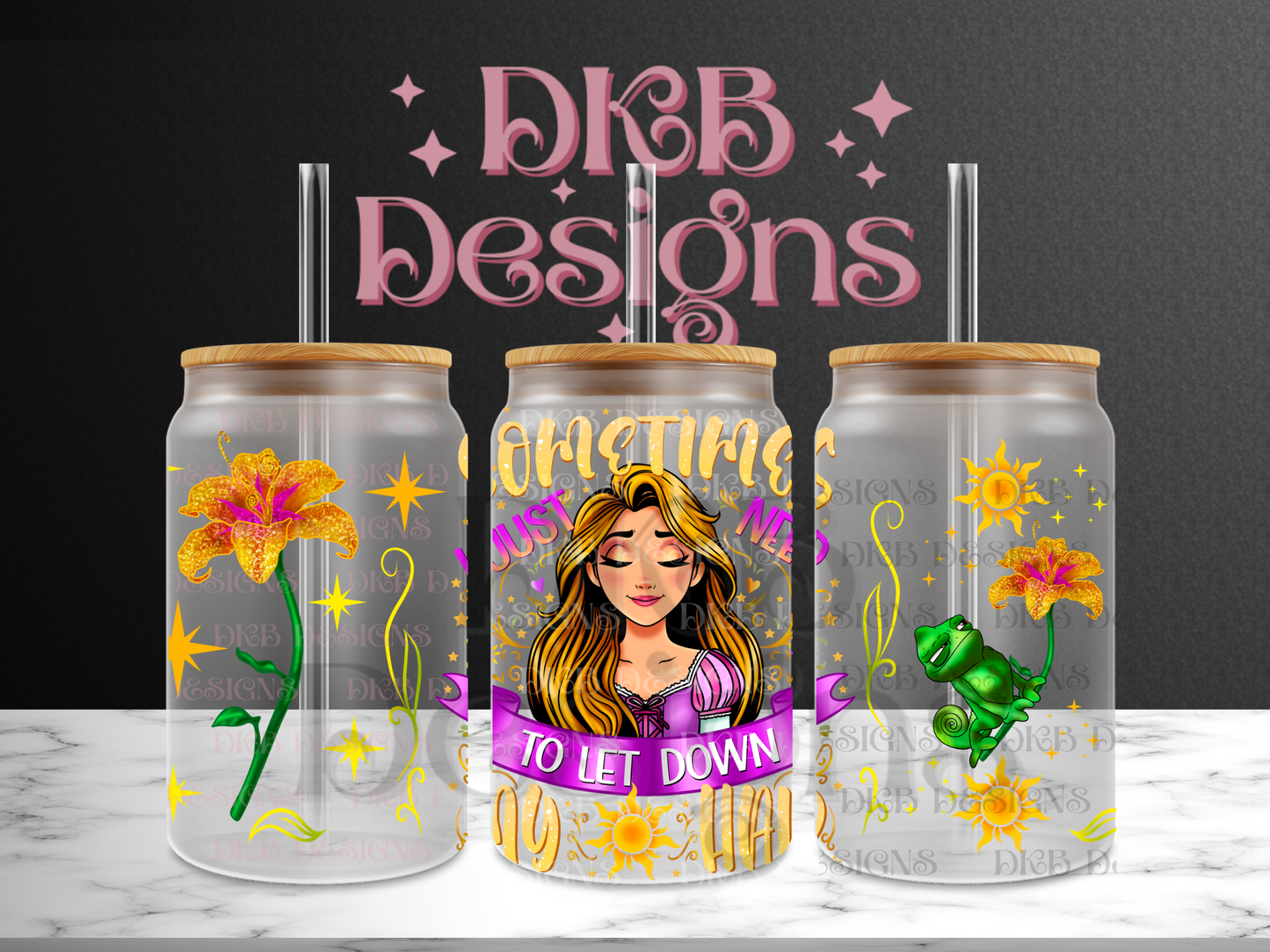 Let down my hair 16oz glass can UV DTF