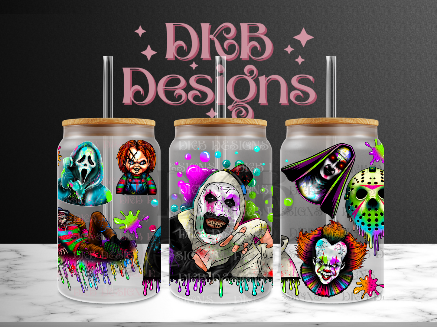 Horror 16oz glass can UV DTF