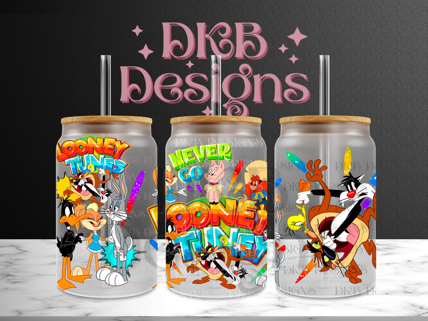 Never go looney 16oz glass can UV DTF