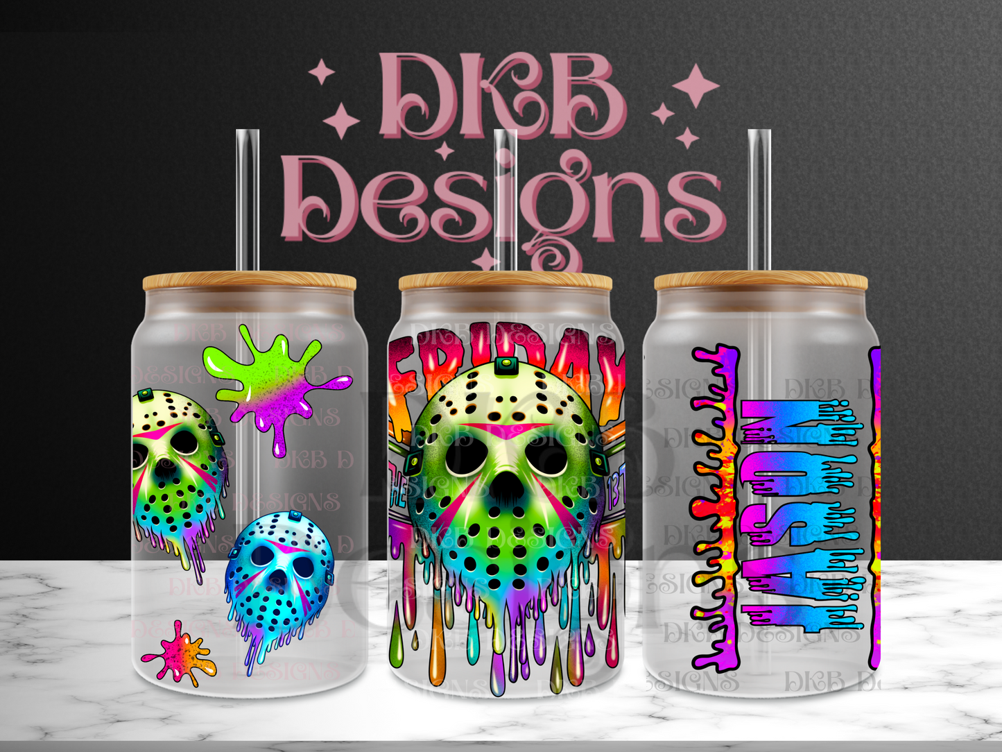 Friday the 13th 16oz glass can UV DTF