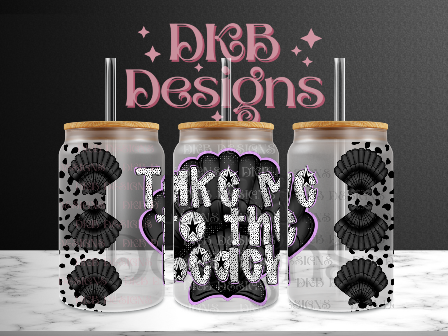 Take me to the beach 16oz glass can UV DTF