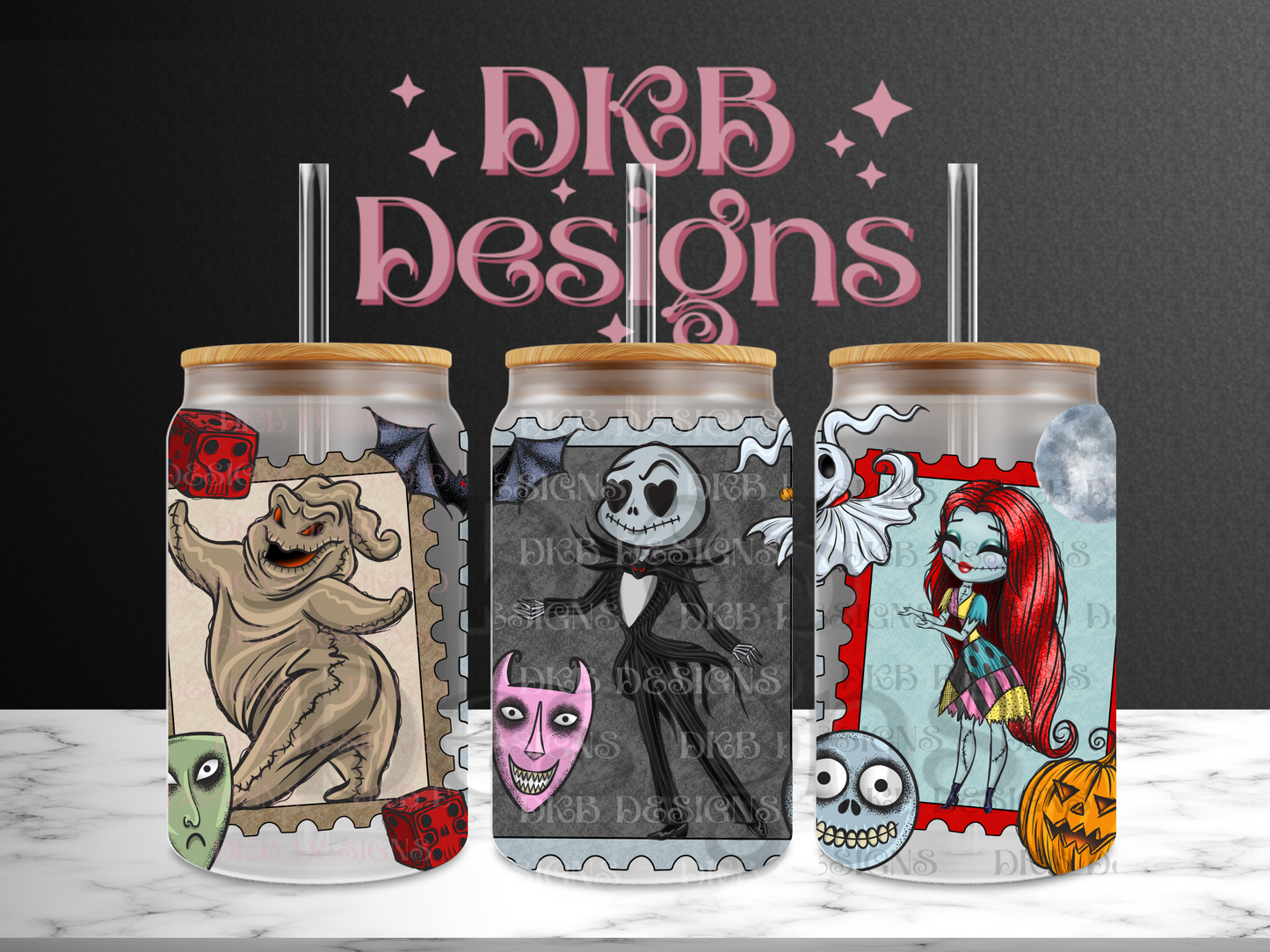 Stamps 16oz glass can UV DTF