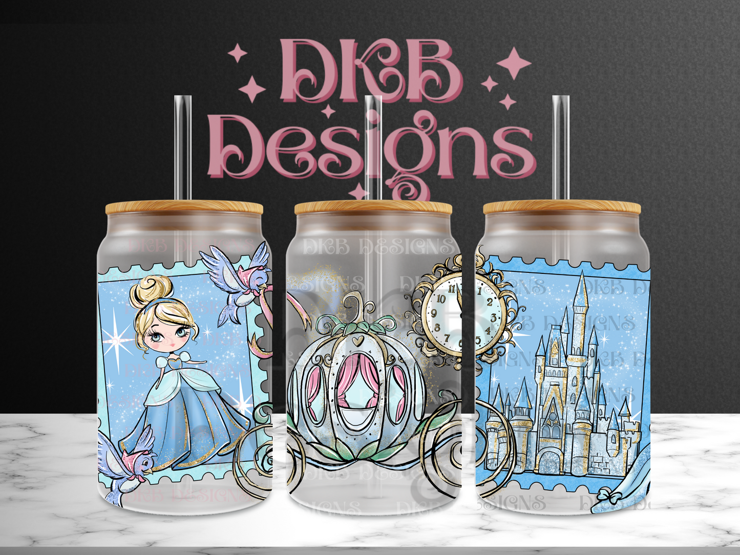 Stamps 16oz glass can UV DTF