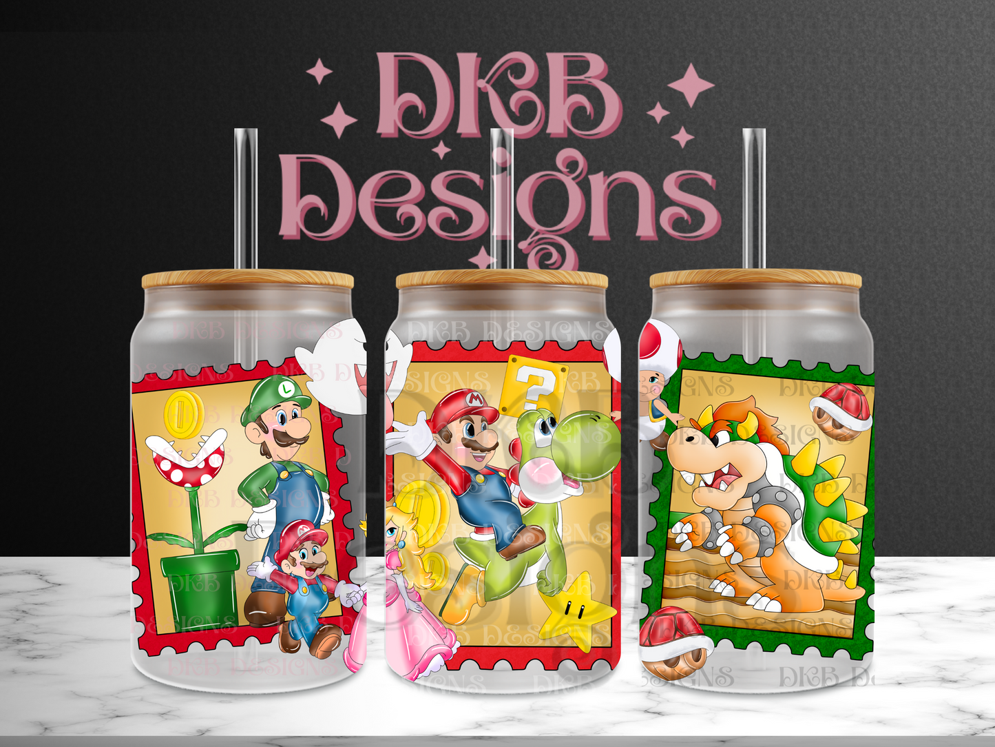 Stamps 16oz glass can UV DTF