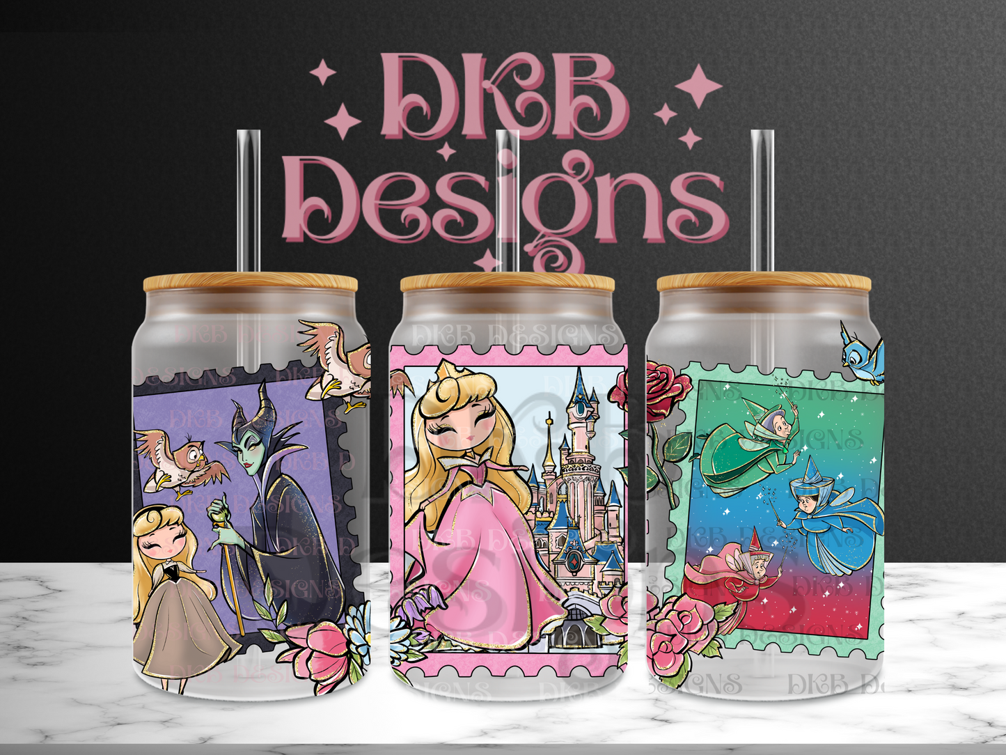 Stamps 16oz glass can UV DTF