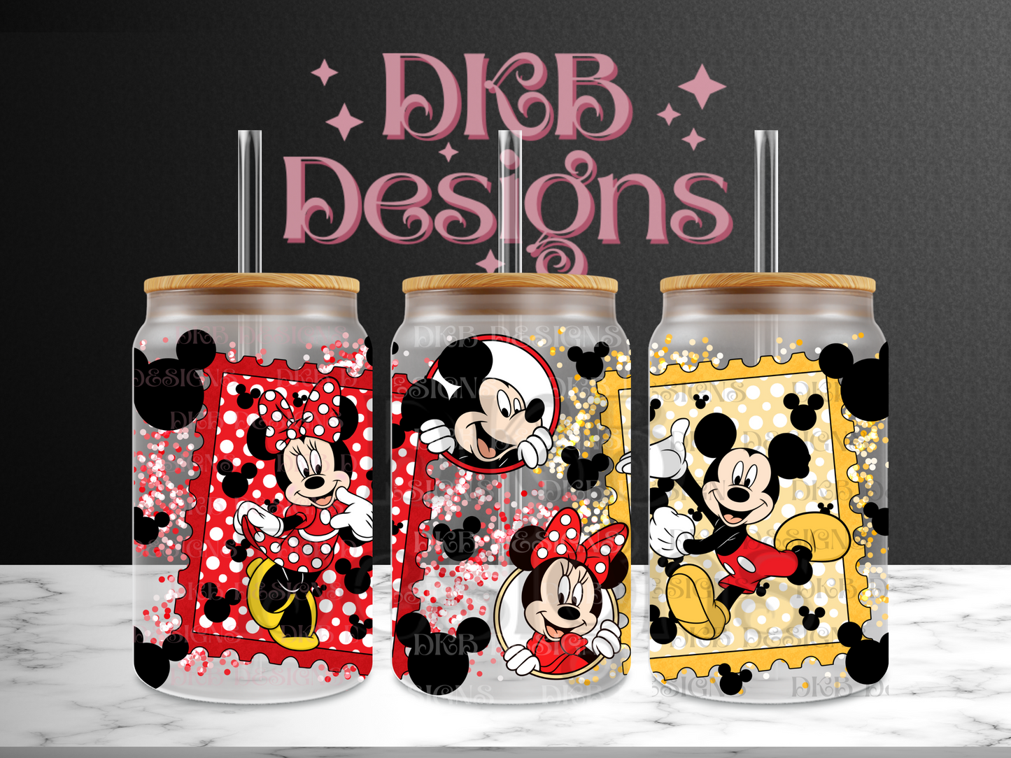 Stamps 16oz glass can UV DTF