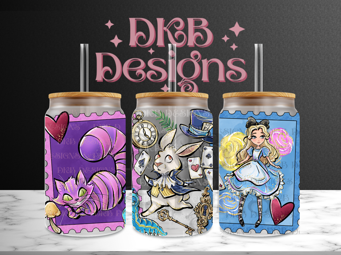 Stamps 16oz glass can UV DTF