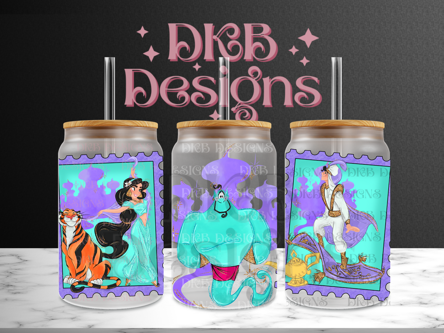 Stamps 16oz glass can UV DTF