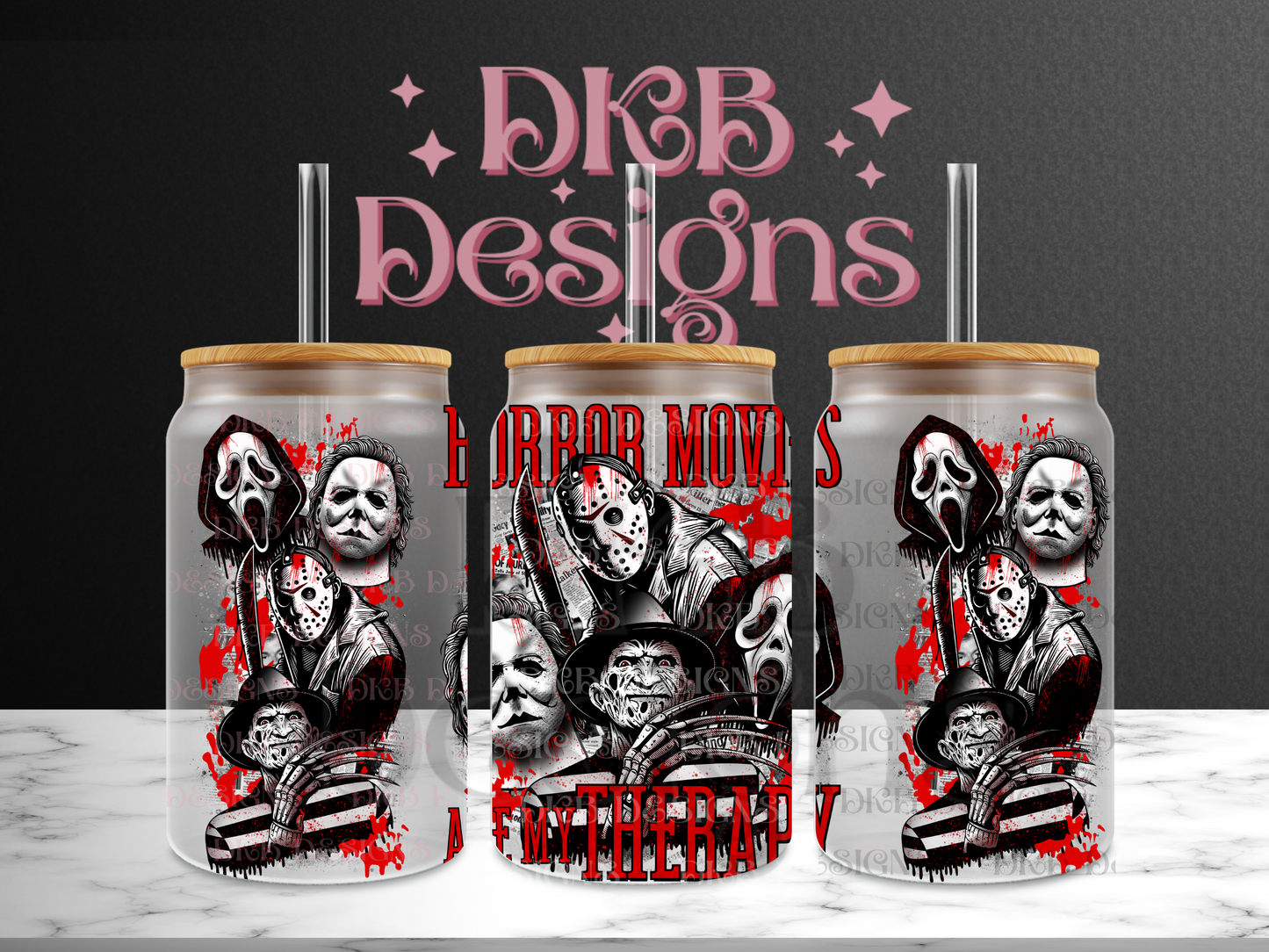 Horror movies 16oz glass can UV DTF