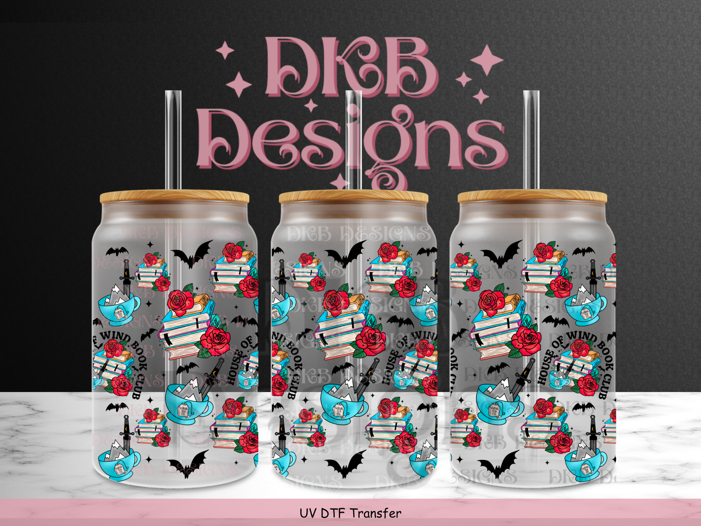 Book club 16oz glass can UV DTF