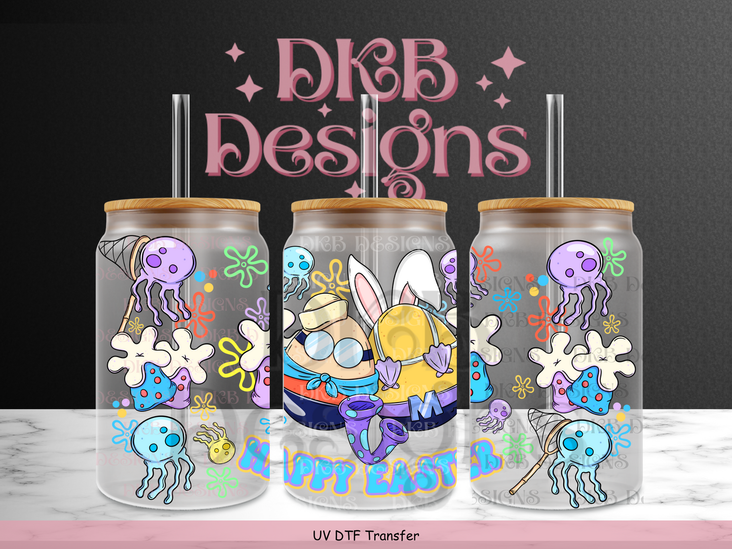 MM & BB Happy Easter 16oz glass can UV DTF