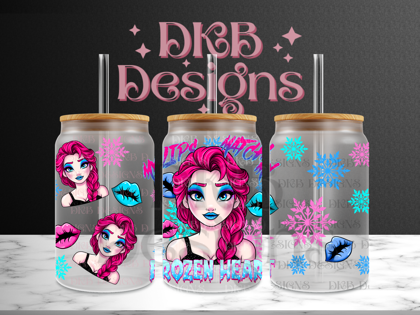 Frozen heart 16oz glass can UV DTF