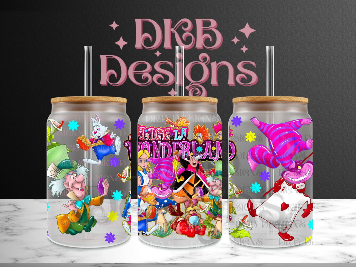 Alice 16oz glass can UV DTF