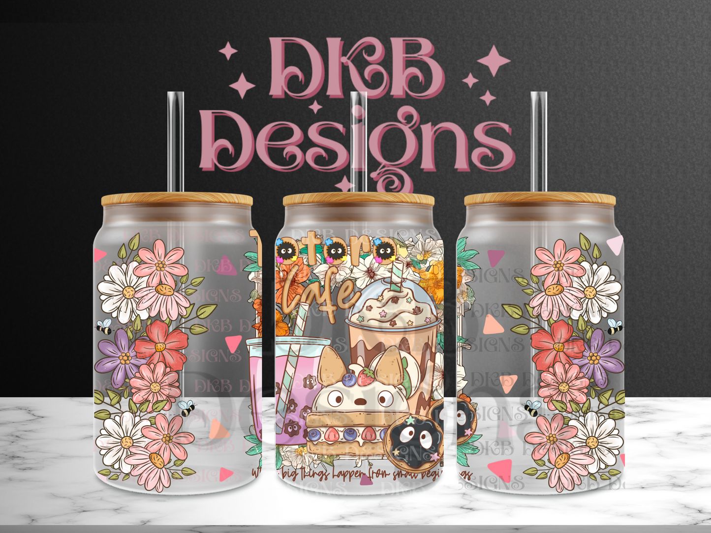 Cafe Totoro 16oz glass can UV DTF