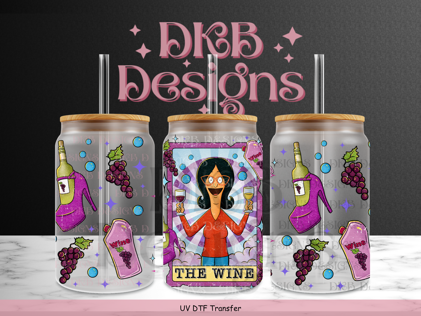 The wine 16oz glass can UV DTF