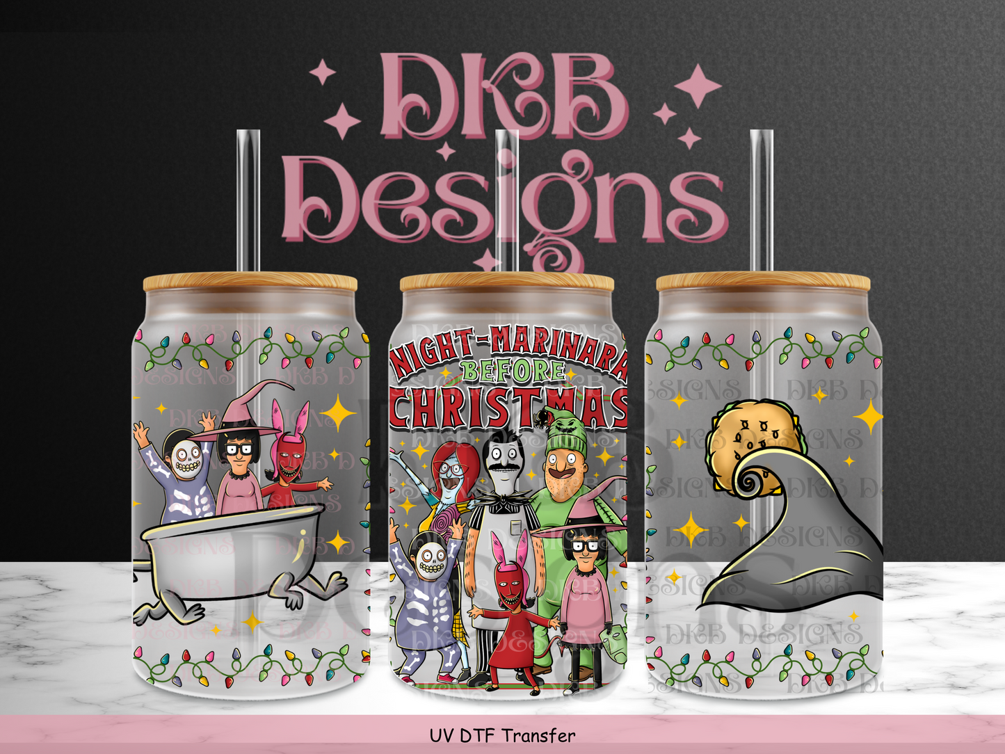 Night marinara before christmas 16oz glass can UV DTF