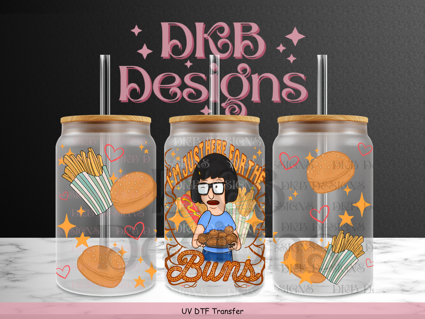 Buns 16oz glass can UV DTF