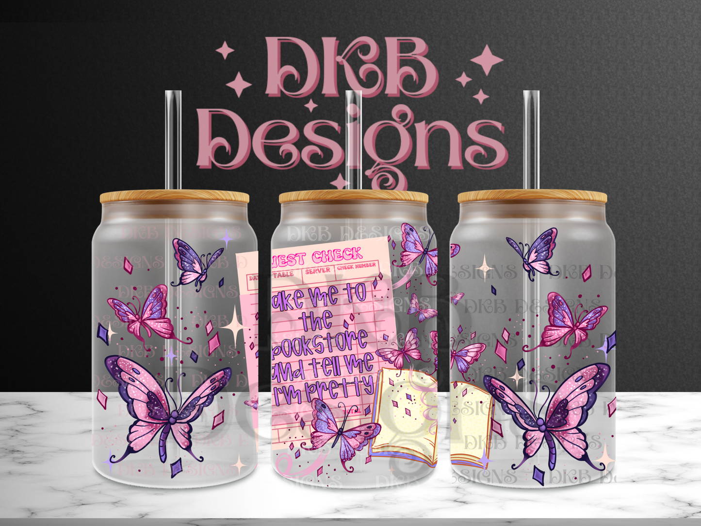 Bookstore 16oz glass can UV DTF