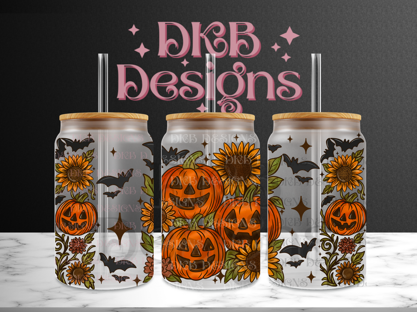 Pumpkins and sunflowers 16oz glass can UV DTF