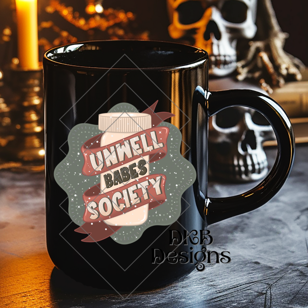 Unwell babes society green UV DTF