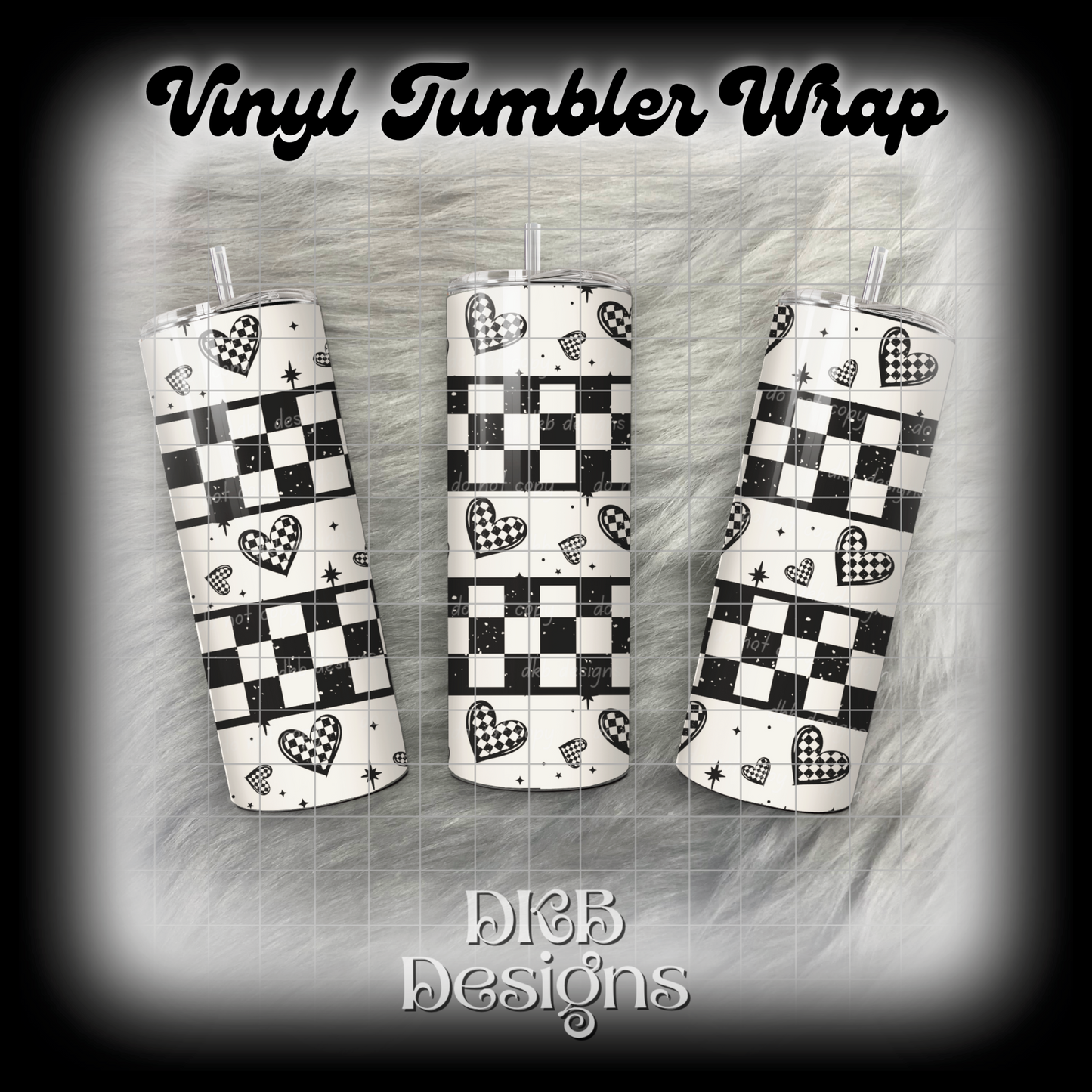 Checker hearts vinyl tumbler wrap