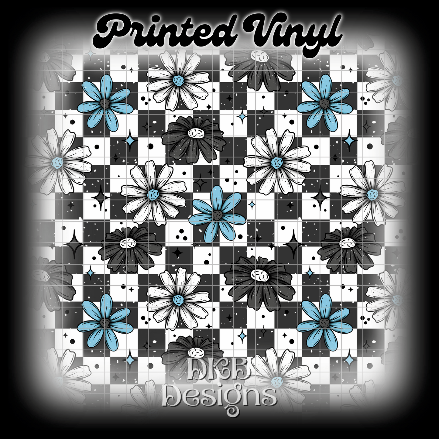 Blue floral checker Printed Vinyl
