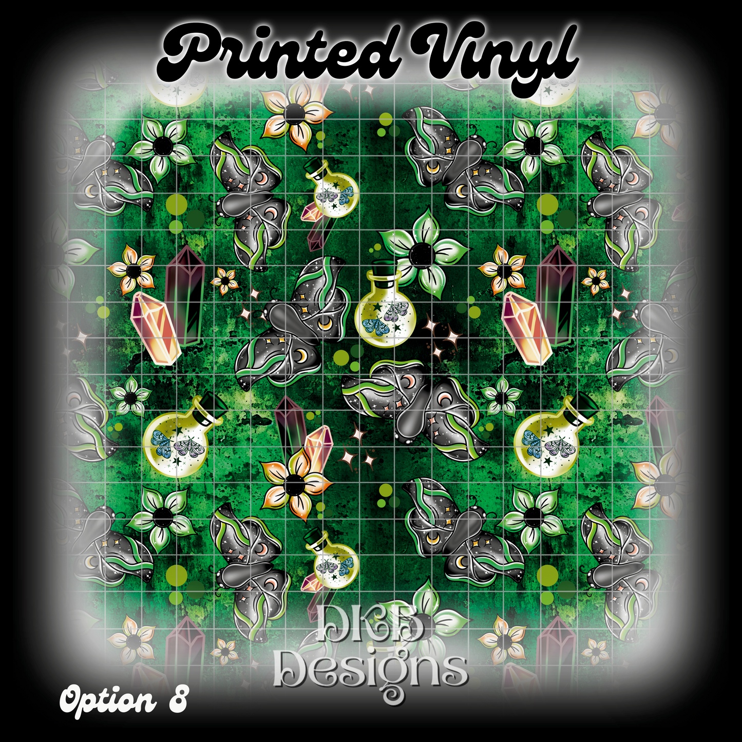 Magical Moths Green Printed Vinyl