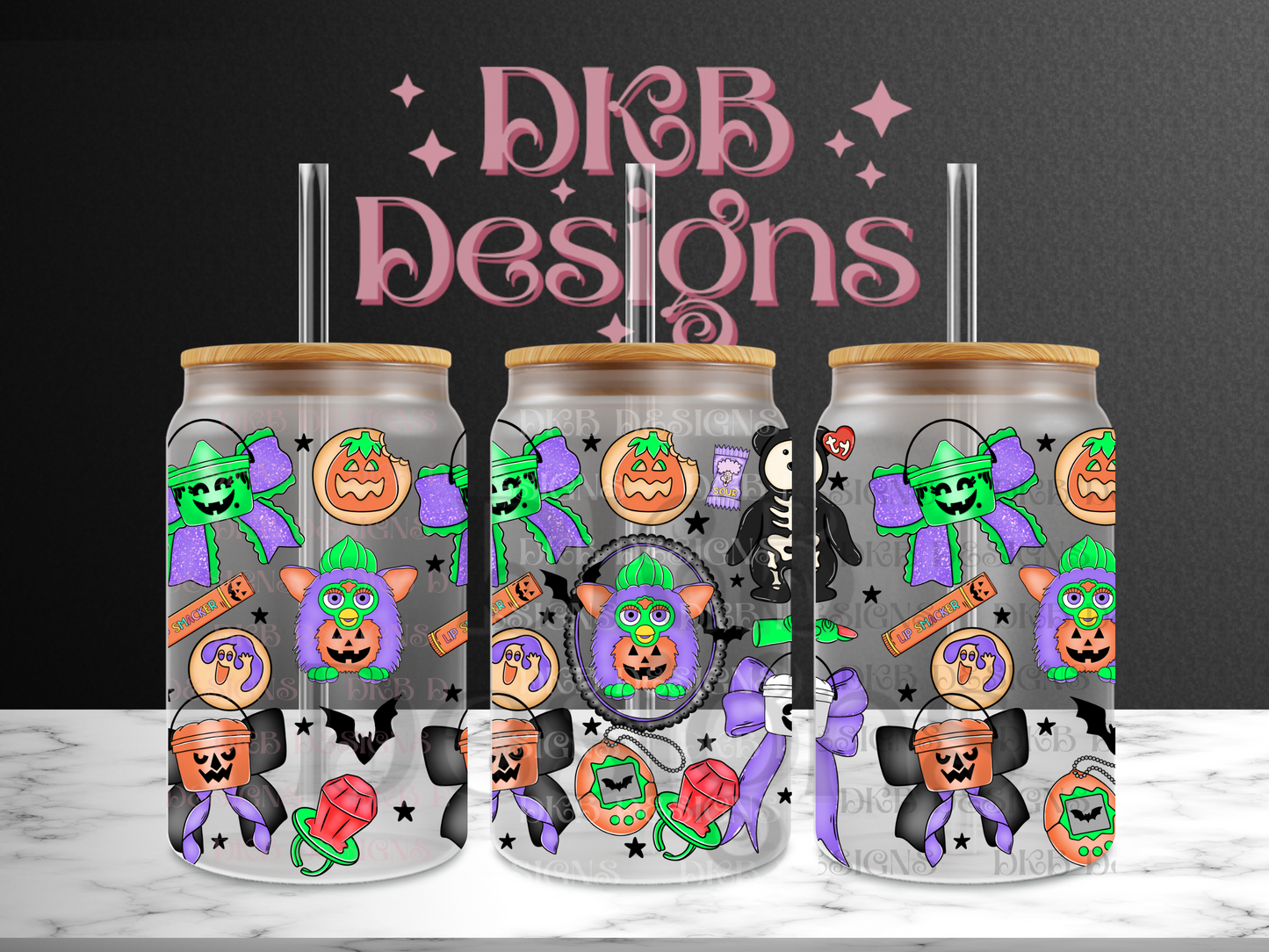 90’s Halloween bows 16oz glass can UV DTF