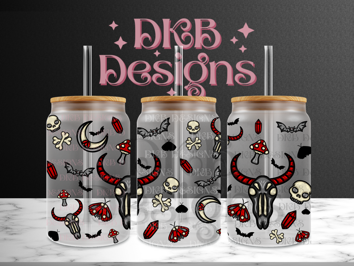 Witchy red 16oz glass can UV DTF Exclusive