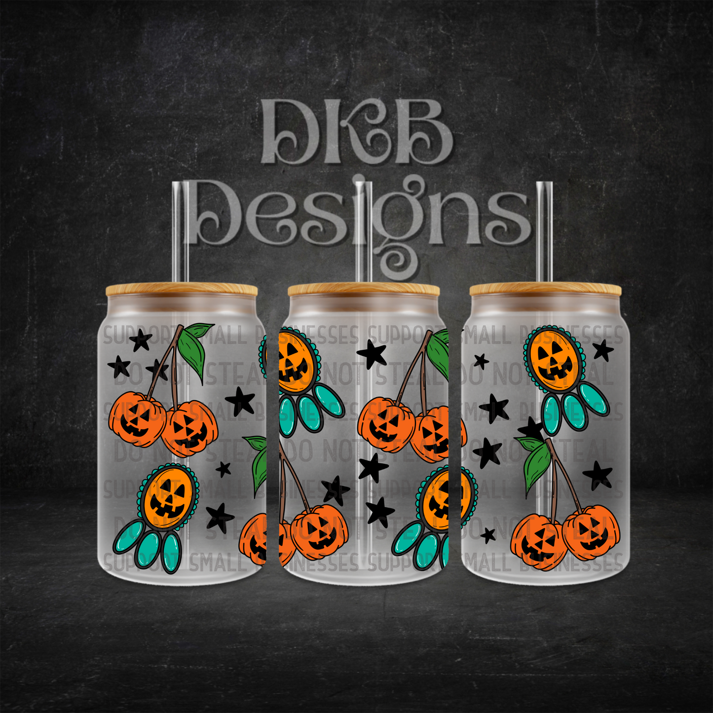 Spooky turquoise 16oz glass can UV DTF