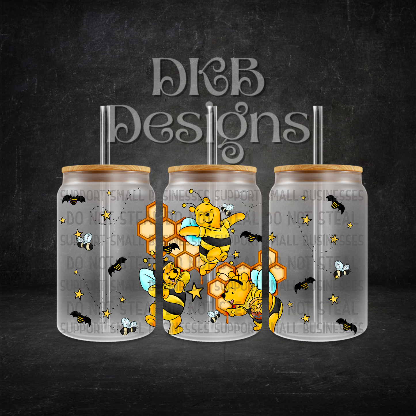 Bee bear 16oz glass can UV DTF