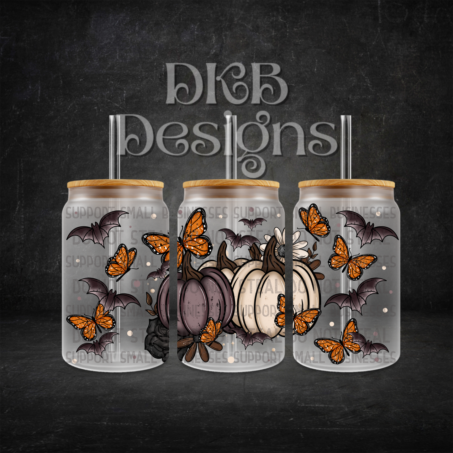 Fall pumpkin bats 16oz glass can UV DTF