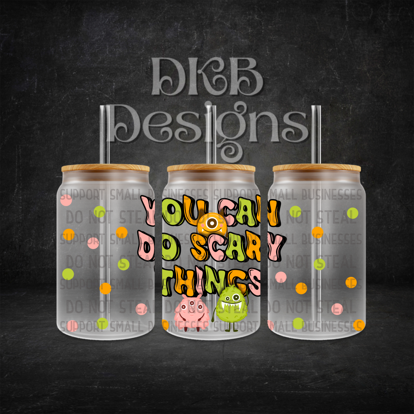 Scary things 16oz glass can UV DTF