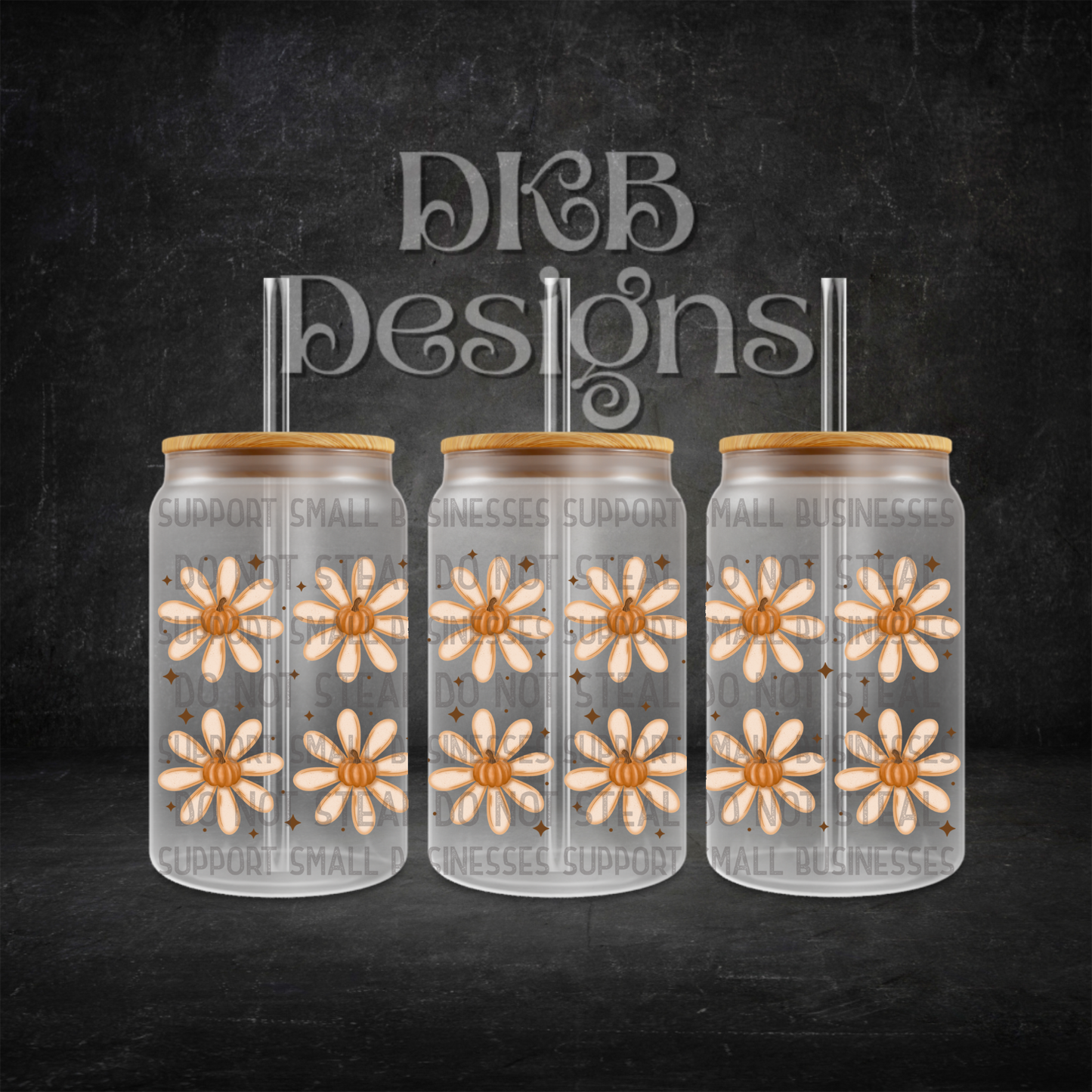 Pumpkin flower 16oz glass can UV DTF