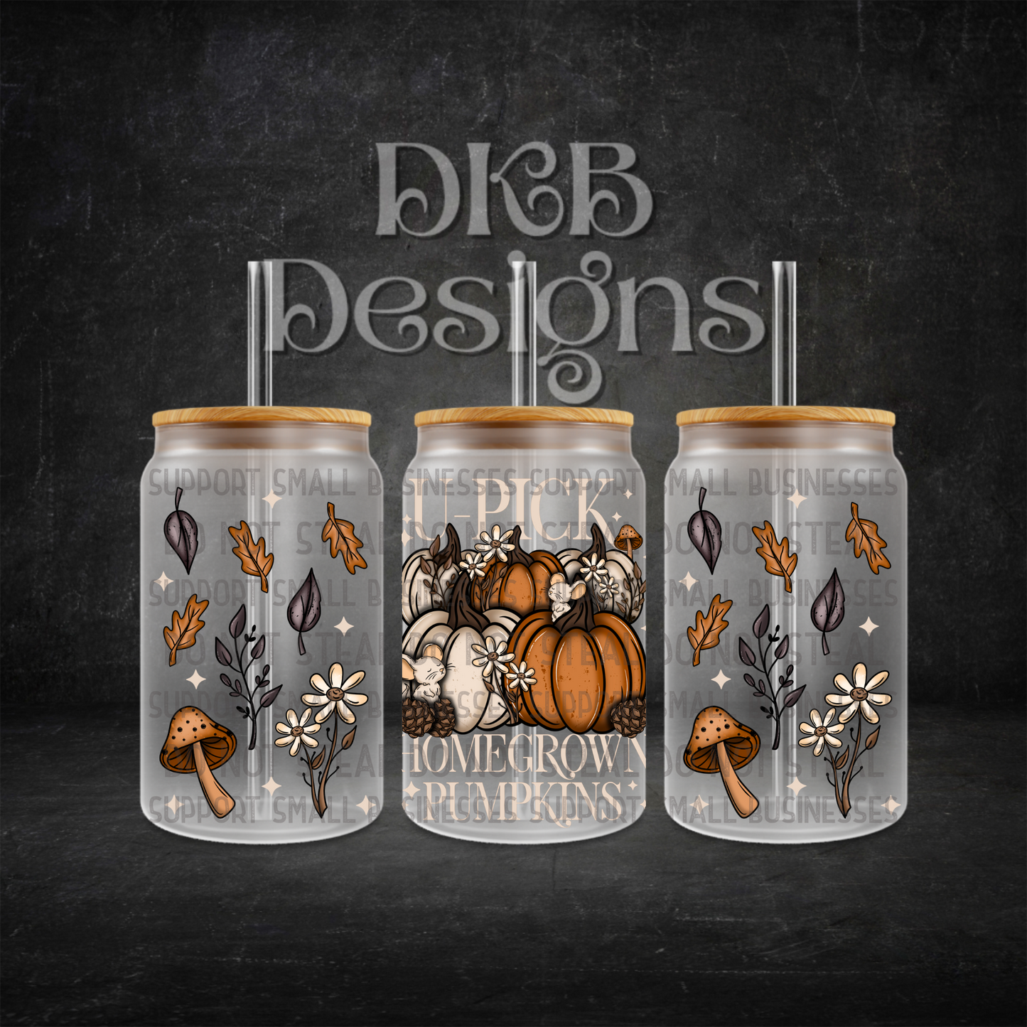 U-pick pumpkin light 16oz glass can UV DTF