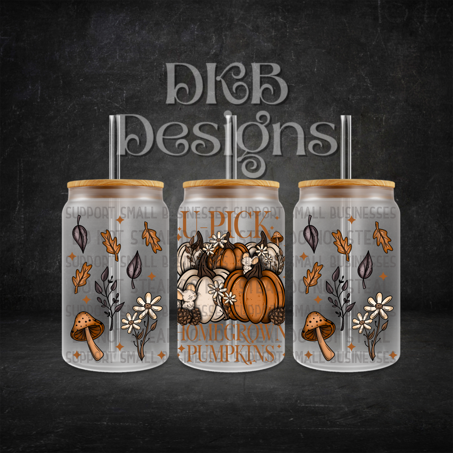 U-pick pumpkin 16oz glass can UV DTF
