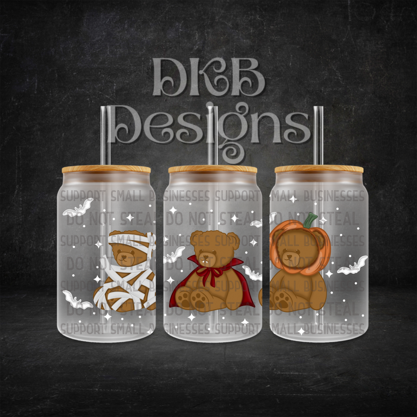 Spooky bears white 16oz glass can UV DTF