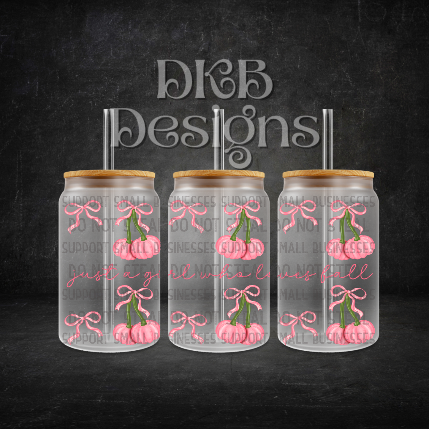 Pumpkin cherry pink 16oz glass can UV DTF