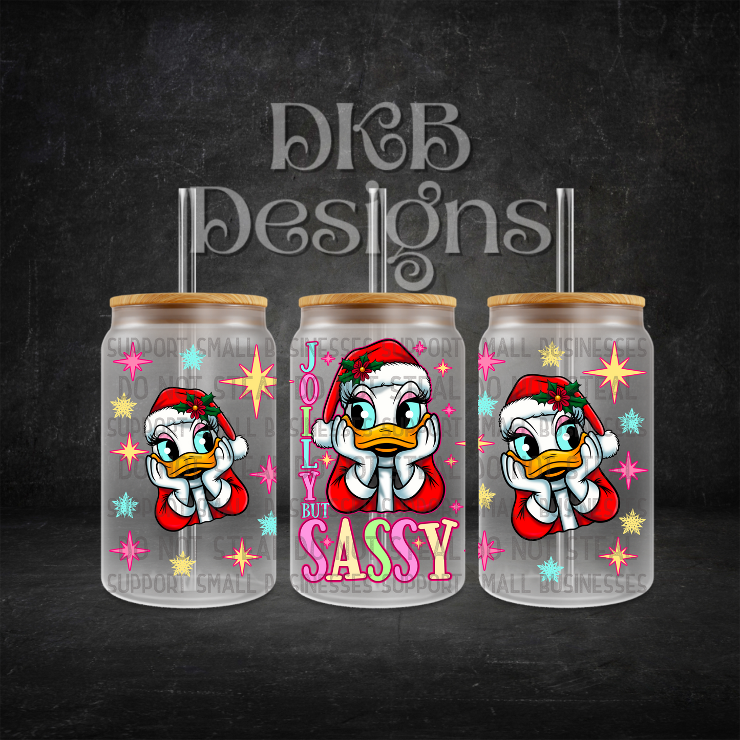 Jolly but sassy 16oz glass can UV DTF