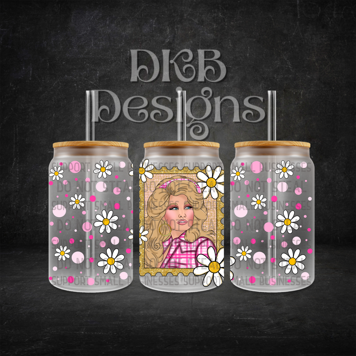 Dolly 16oz glass can UV DTF