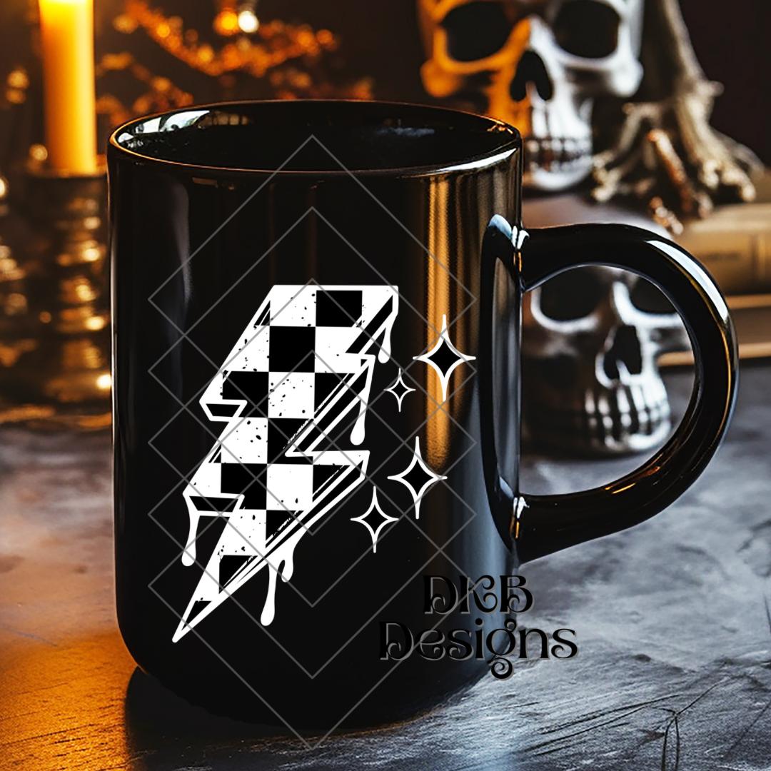 Checker bolt white UV DTF