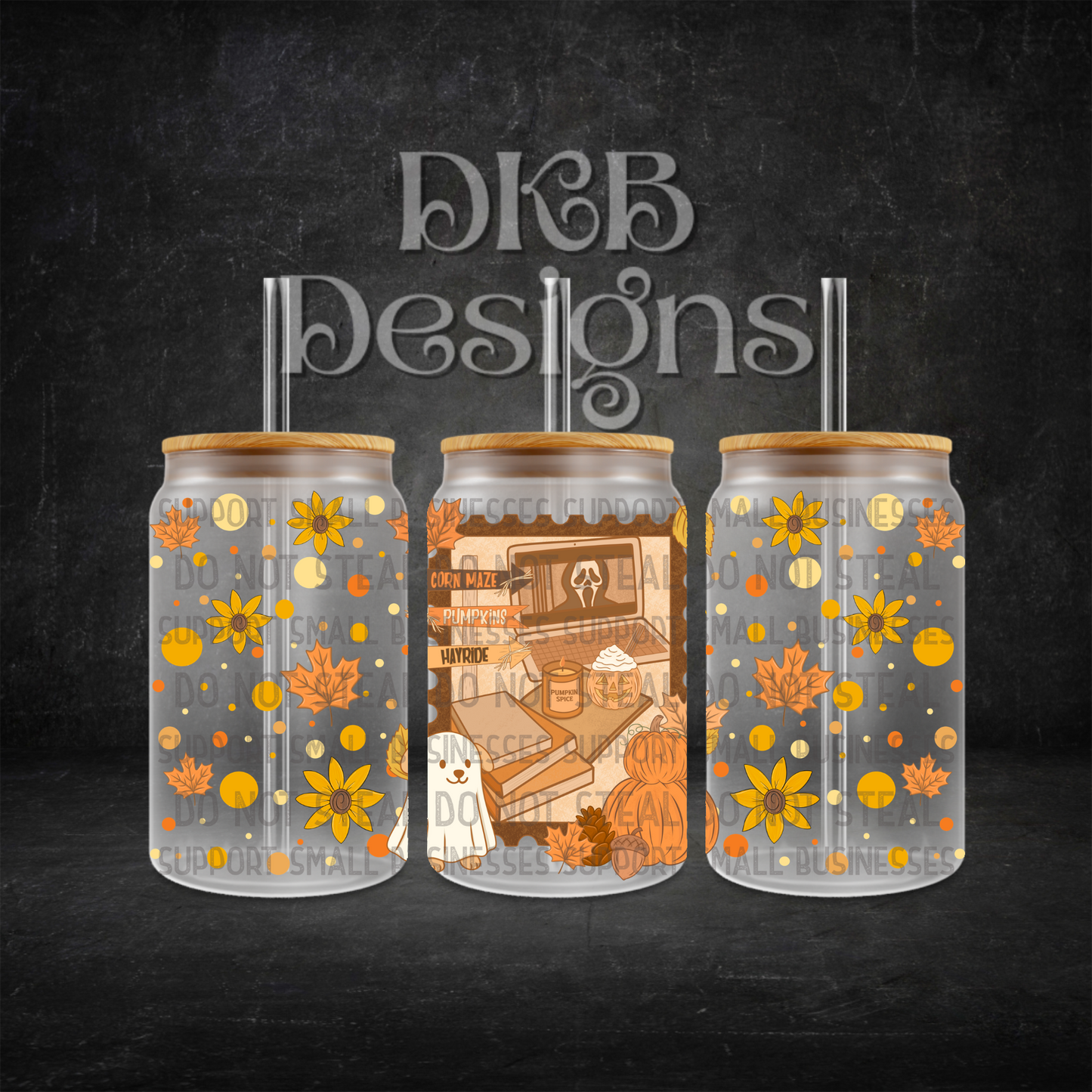 Fall 16oz glass can UV DTF