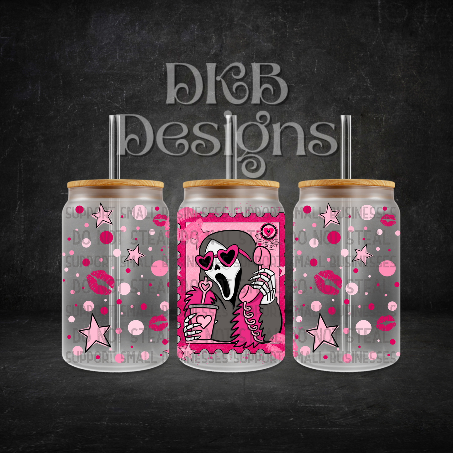 Pink GF 16oz glass can UV DTF