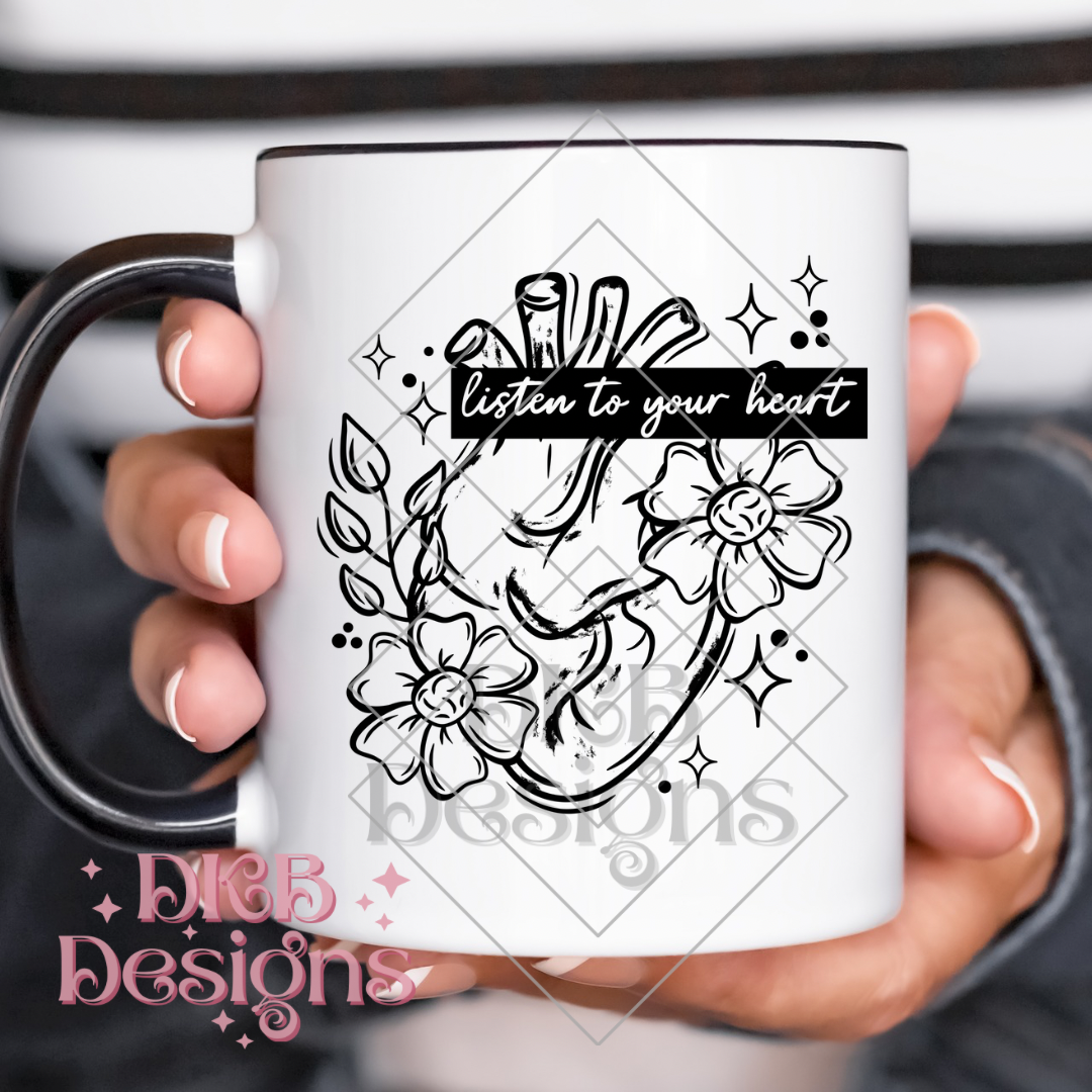 Listen to your heart black UV DTF