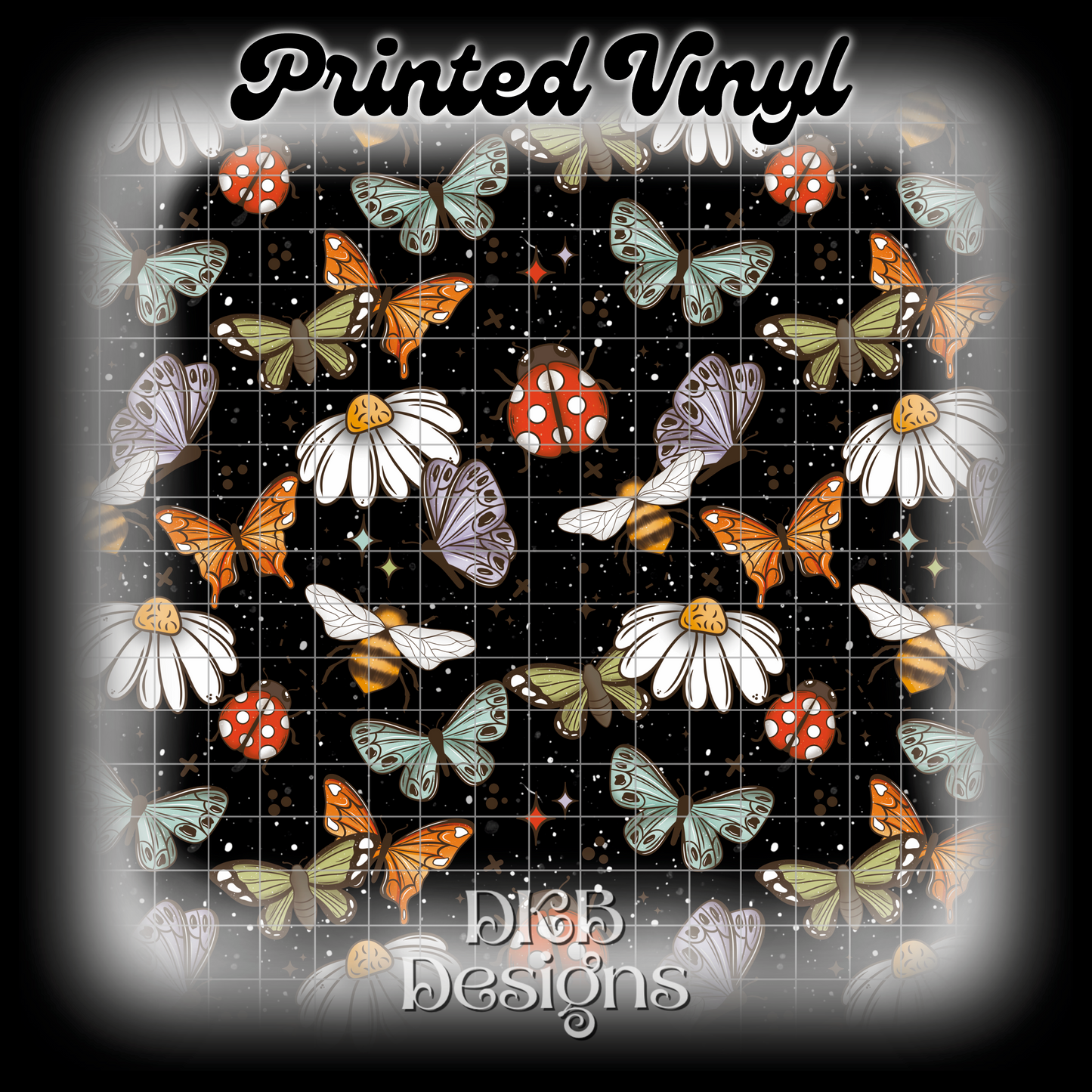 Butterflies bees ladybugs dark Printed Vinyl