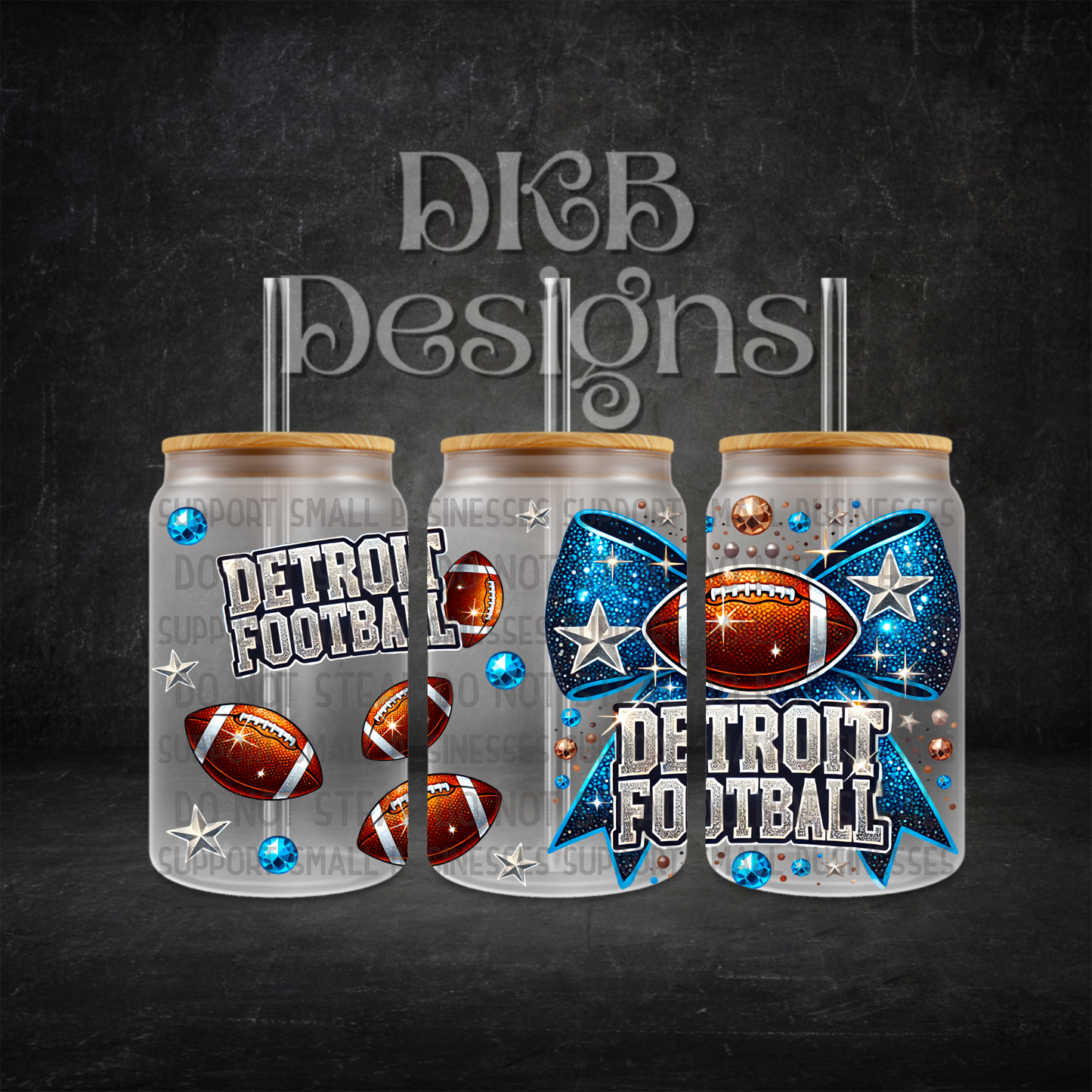 Football 16oz glass can UV DTF