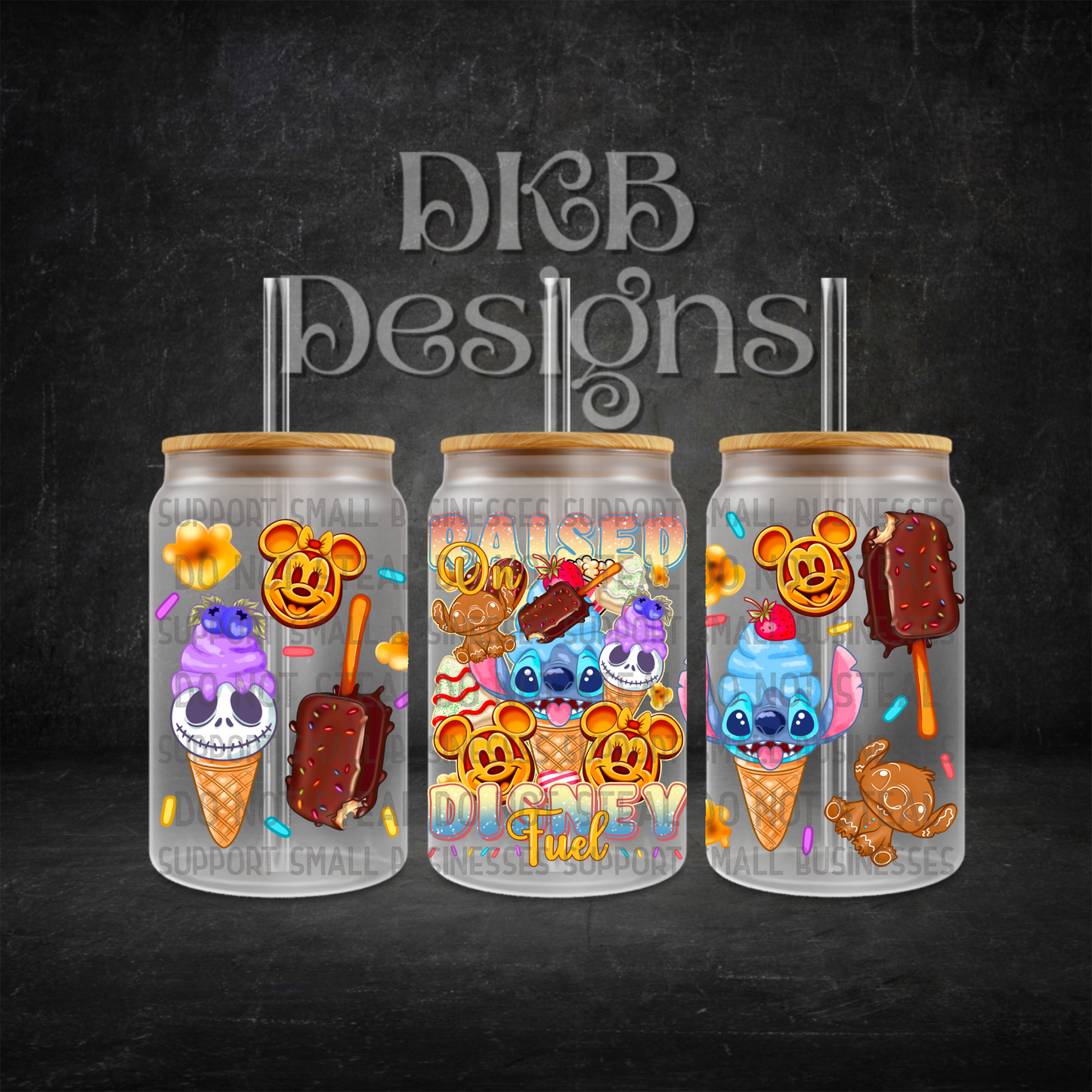 Raised on 16oz glass can UV DTF