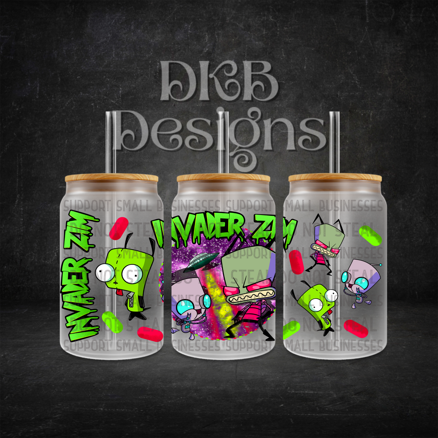 Invader 16oz glass can UV DTF