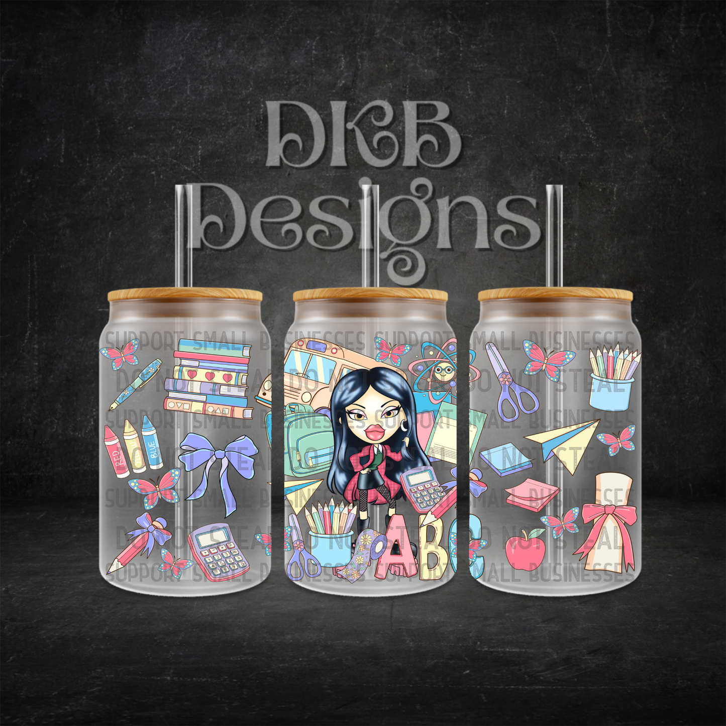 School 16oz glass can UV DTF